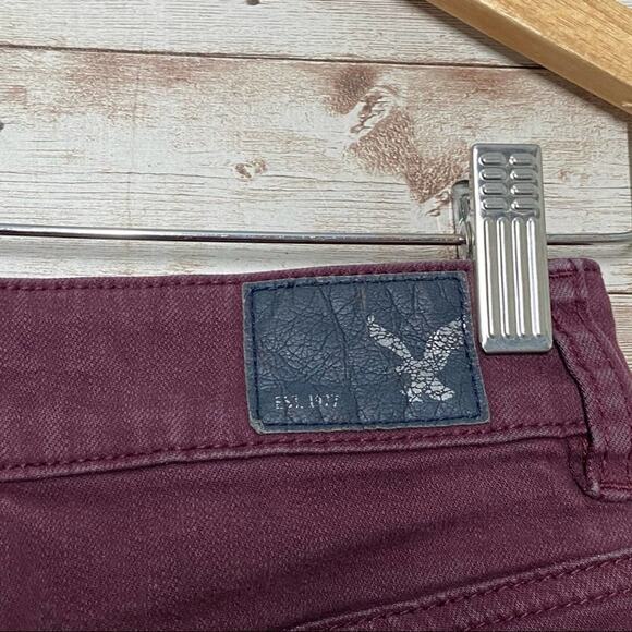 American Eagle Outfitters Hi-Rise Shortie Shorts Burgundy Denim Preppy Size 0 - Picture 6 of 10